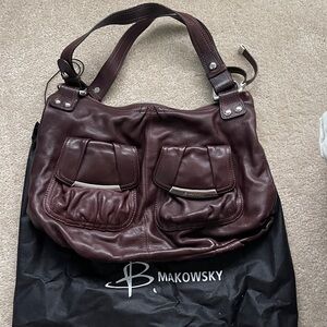 B. Makowsky Dark Brown Leather Shoulder Bag